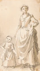 Femme et enfant tenant une poupée